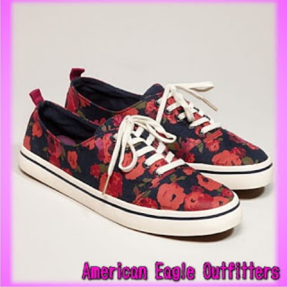 American Eagle Navy Floral Lace Up Shoes Sneakers 7